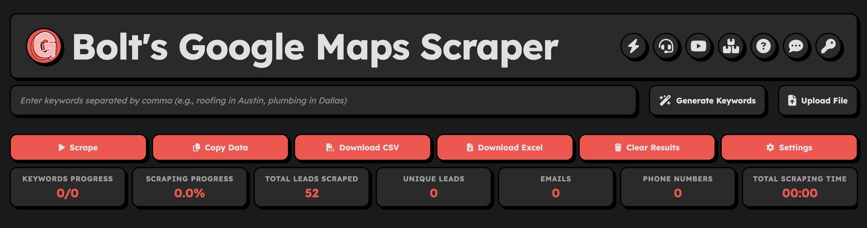 Bolt Scraper Interface Dashboard