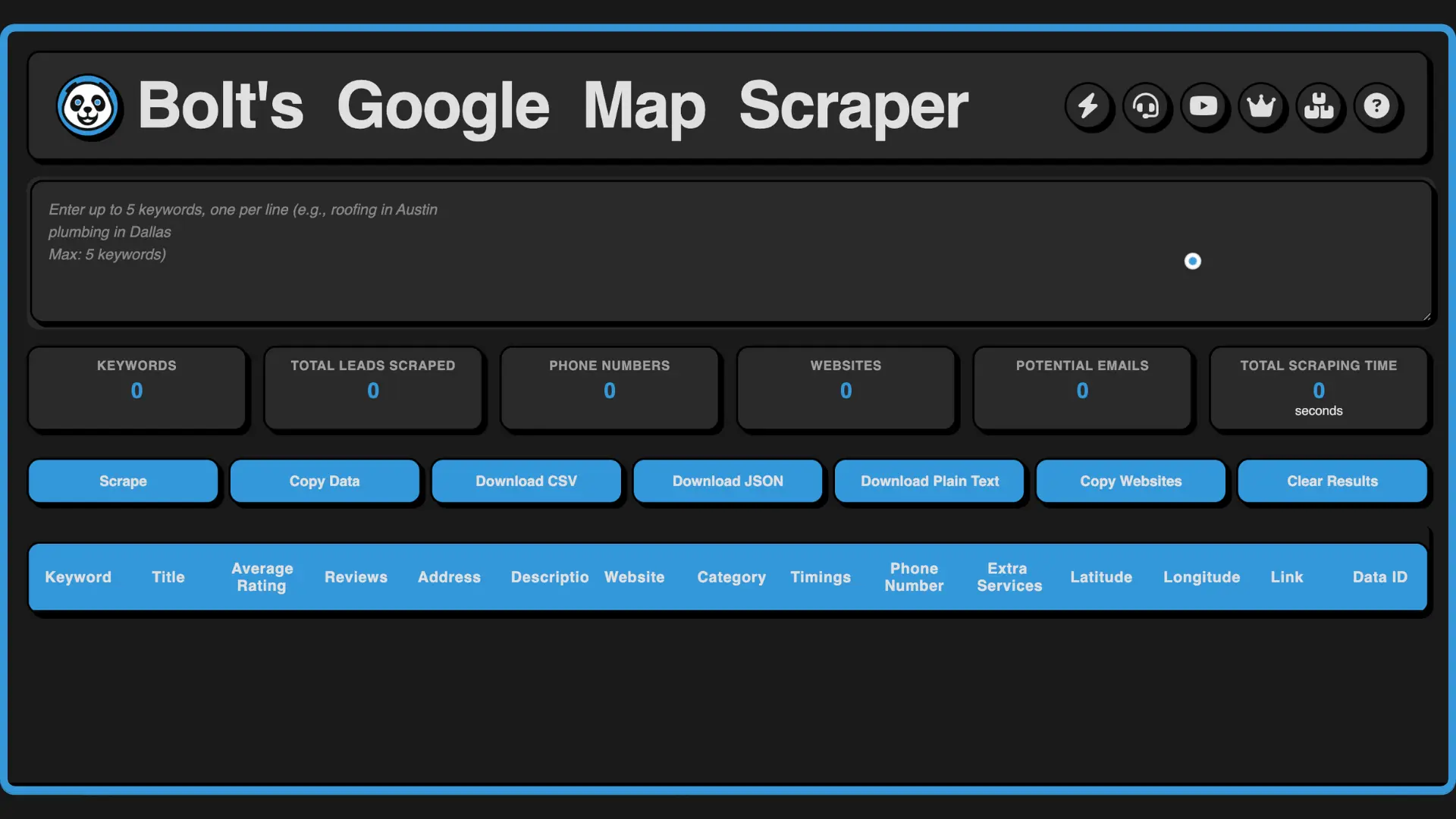 Bolt's Free Google Maps Scraper Dashboard